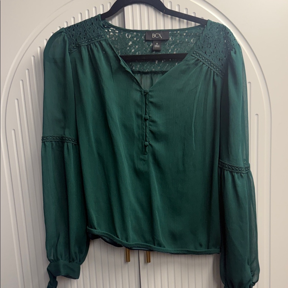 BCX Women's Deep Green Lace Blouse